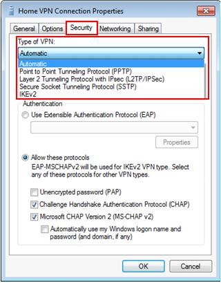 Windows 7 - type of supported VPN